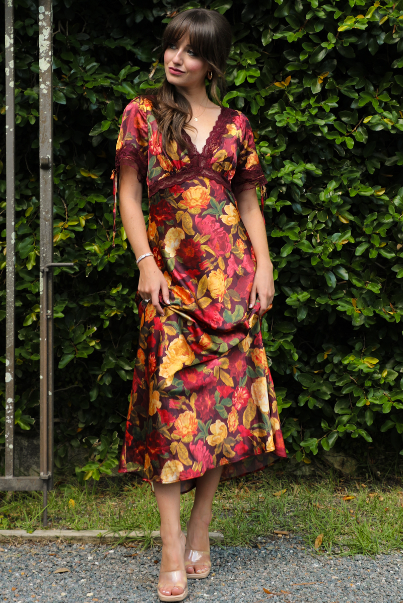 Autumn Inspired Maxi Dress: Burgundy/Multi