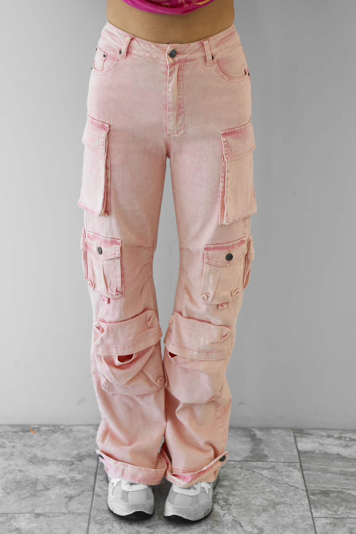 Fun Times Cargo Pants: Distressed Pink