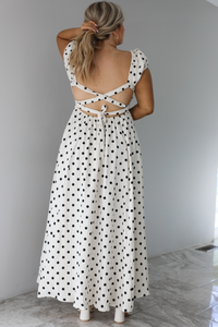 Polka Dot Cutie Midi Dress: Cream/Black