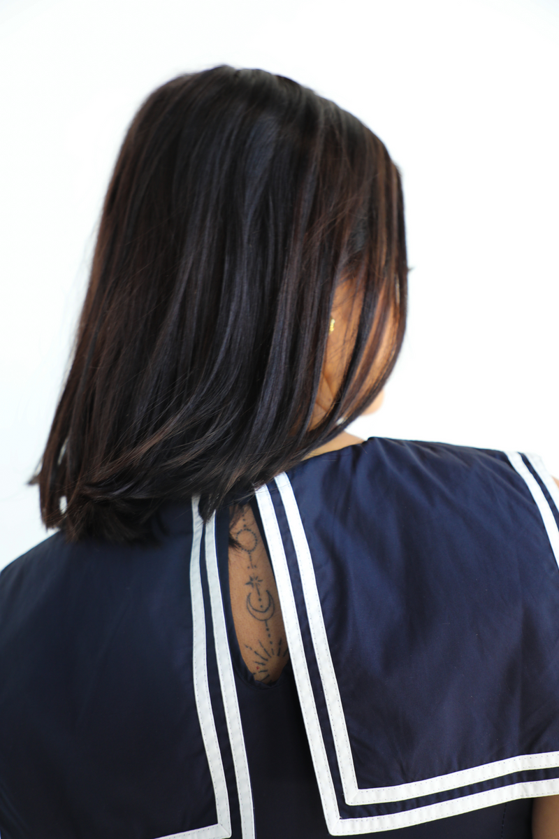Sunny Skies Dress: Navy/White