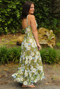 PRE-ORDER: Flower Fields Maxi Dress: Green/Multi