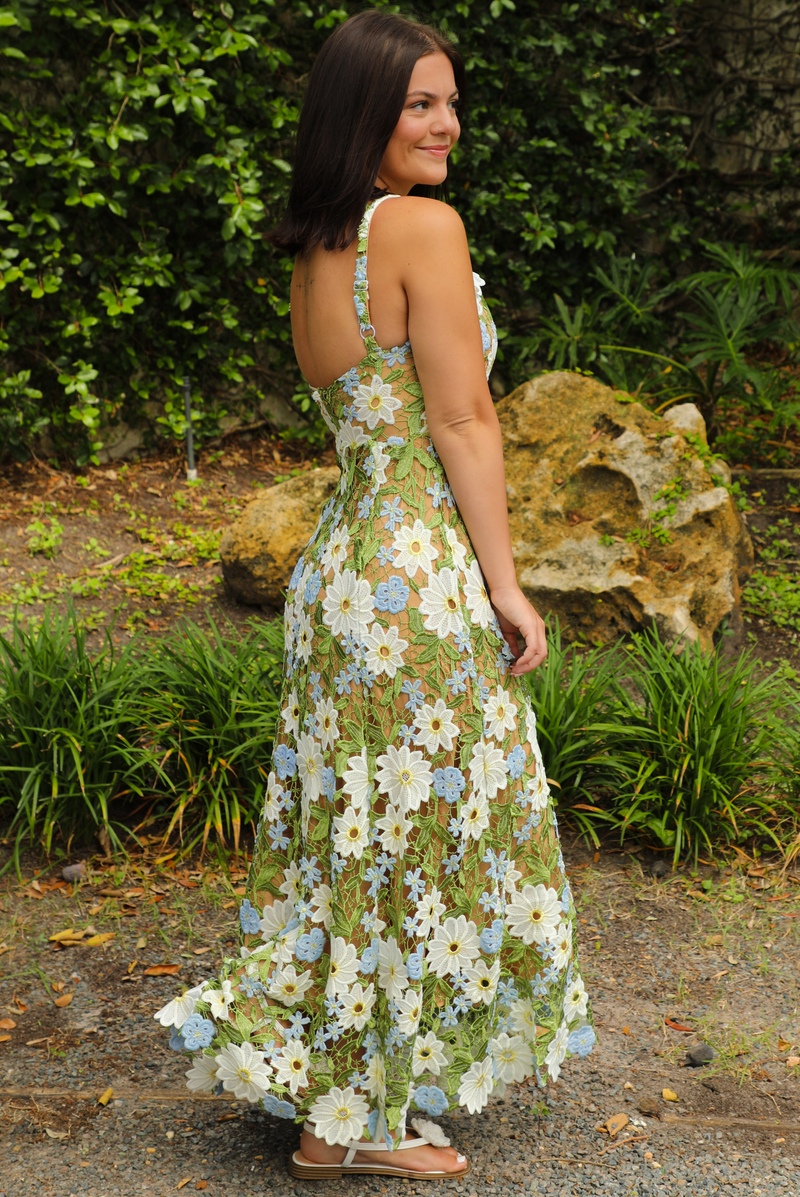 PRE-ORDER: Flower Fields Maxi Dress: Green/Multi