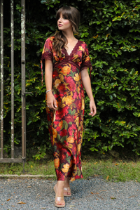 Autumn Inspired Maxi Dress: Burgundy/Multi
