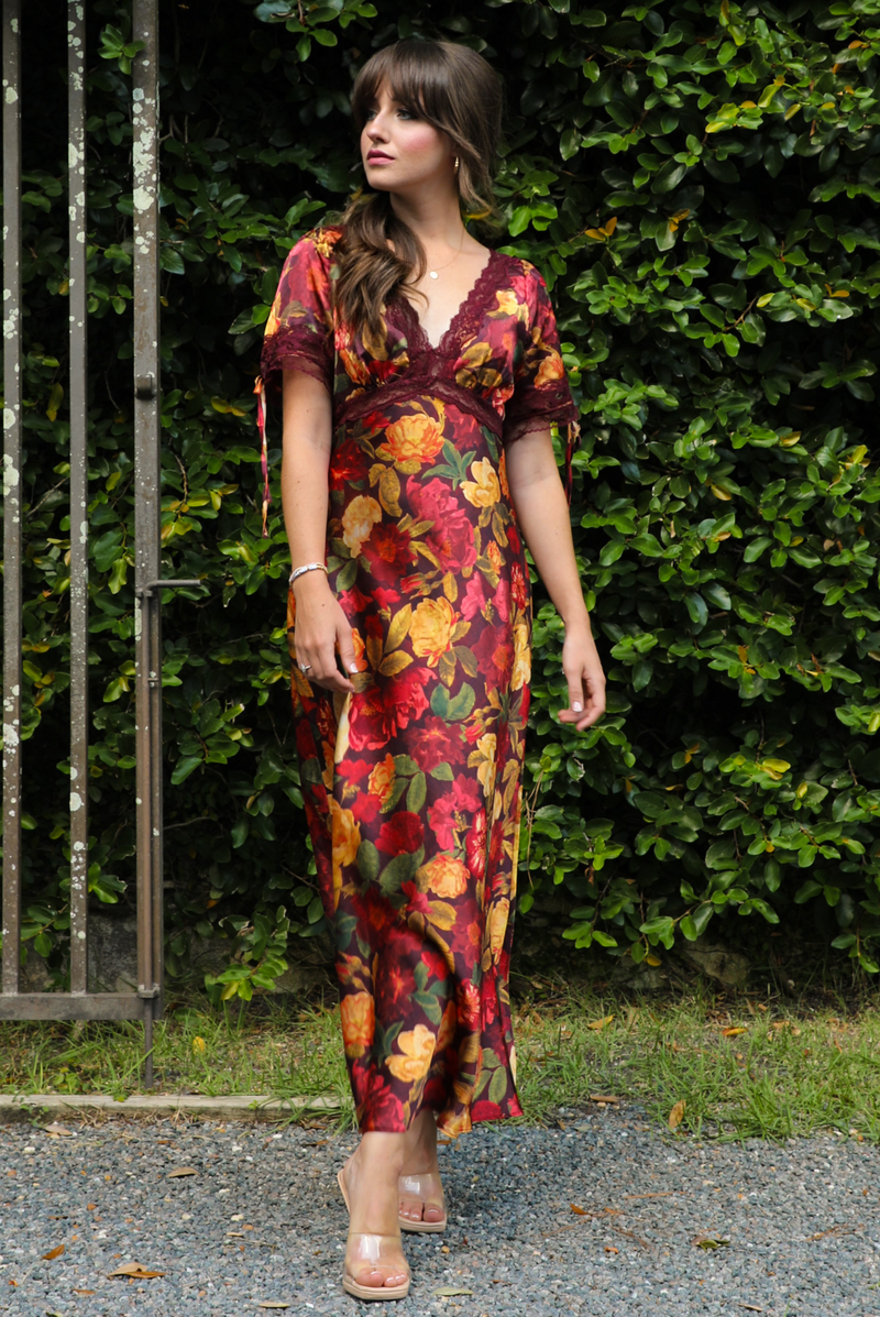 Autumn Inspired Maxi Dress: Burgundy/Multi