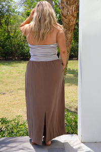 Taking It Slow Maxi Dress: Taupe/Ivory
