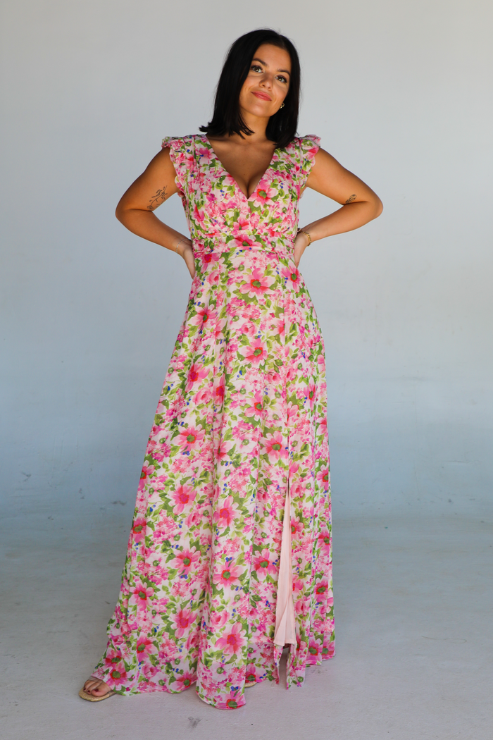 Pretty Bouquet Maxi Dress: Pink/Multi Floral