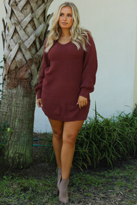 Effortlessly Yours Sweater Dress: Burgundy