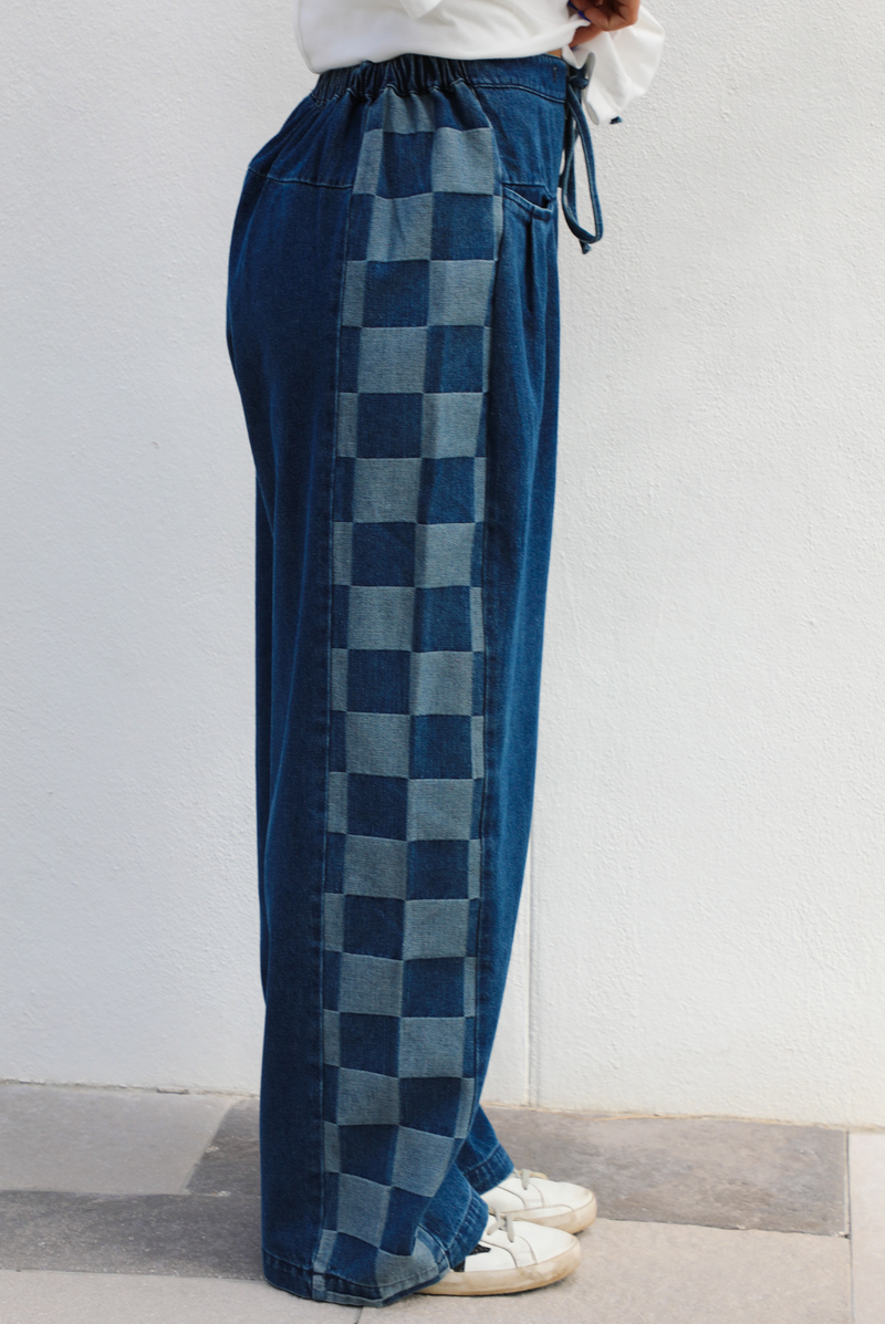 Checkered Details Denim