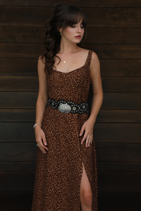 Let's Meet Up Dress: Rust/Black Leopard