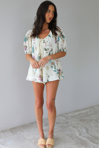 Everything You Do Romper: White/Multi Floral