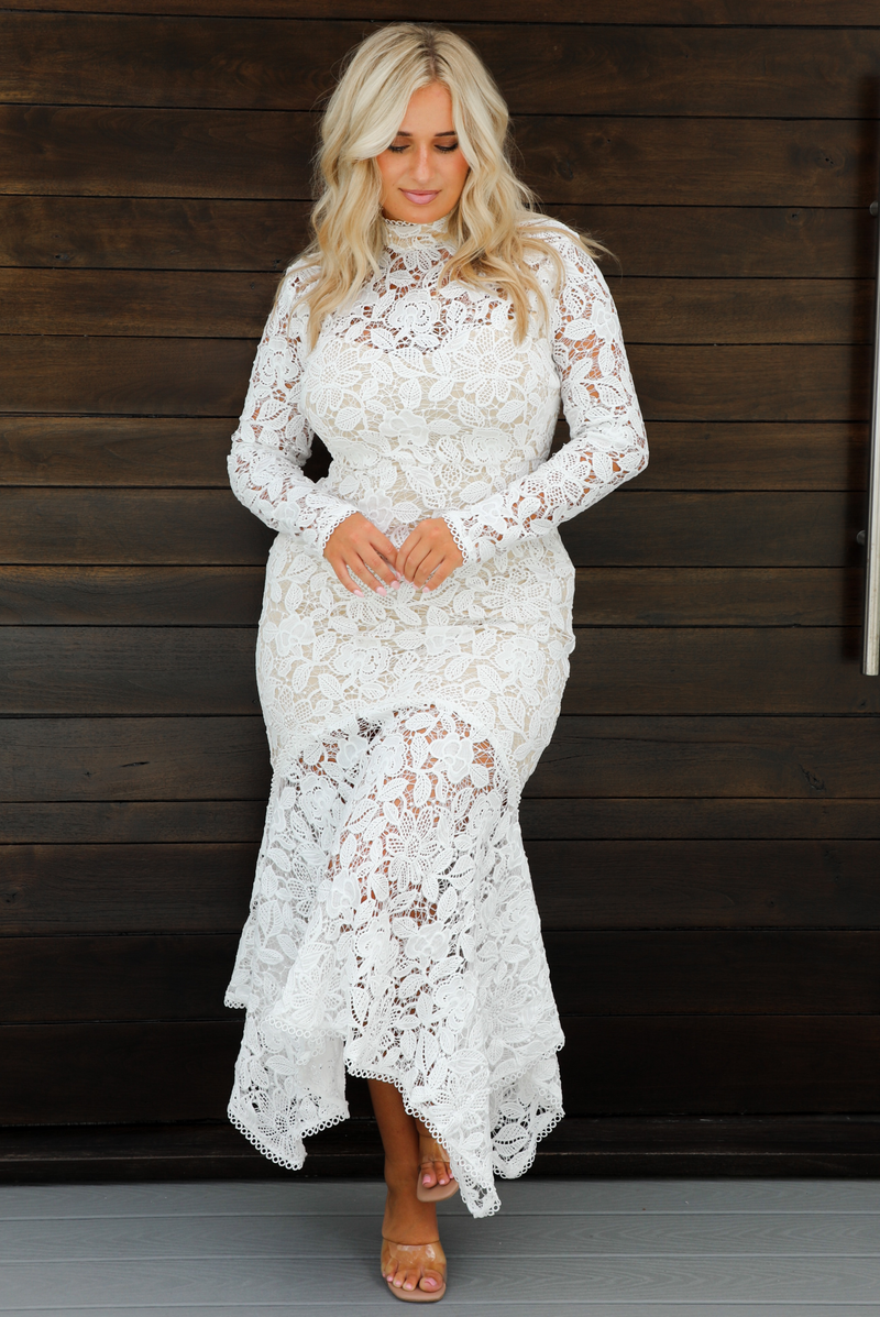 Pretty Bouquet Midi Dress: White/Nude