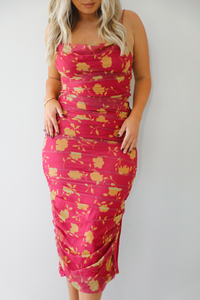 Be Here Forever Midi Dress: Burgundy/Orange