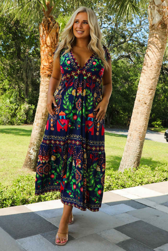Sure Thing Midi Dress: Navy/Multi