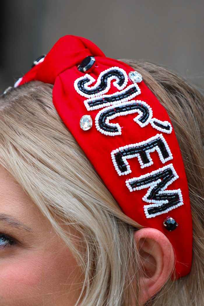 Sic' Em Headband: Red/Multi
