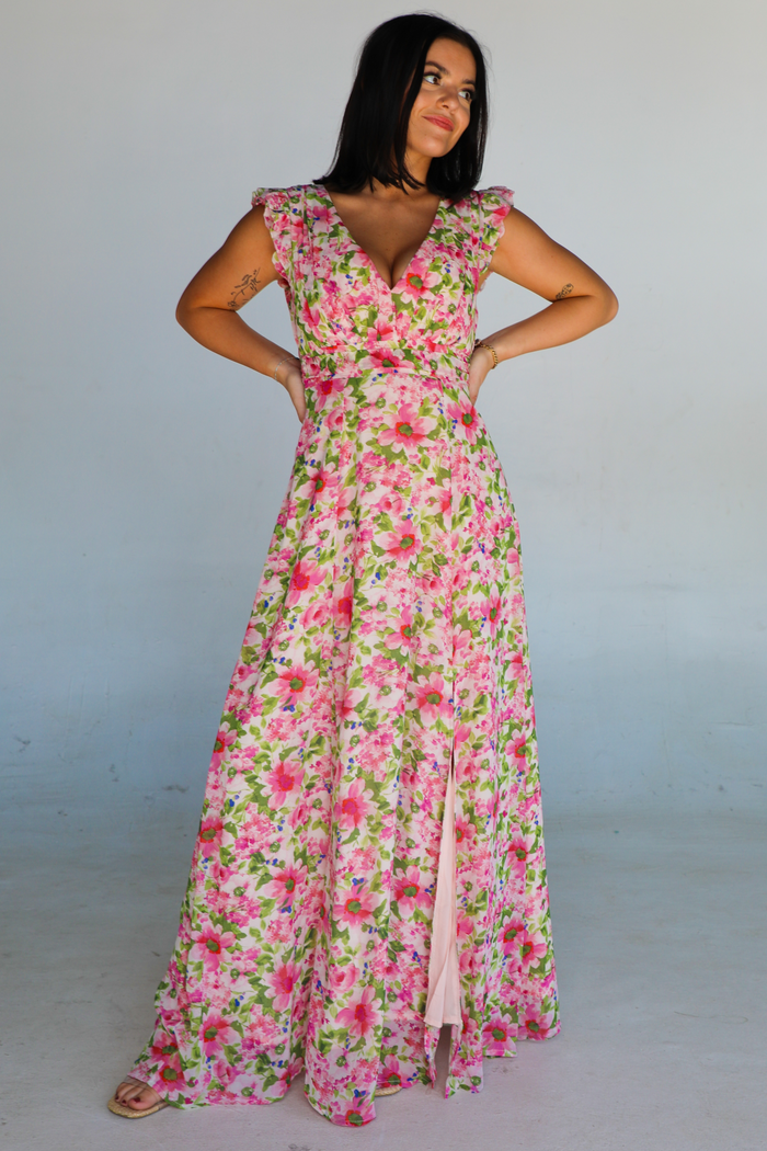 Pretty Bouquet Maxi Dress: Pink/Multi Floral