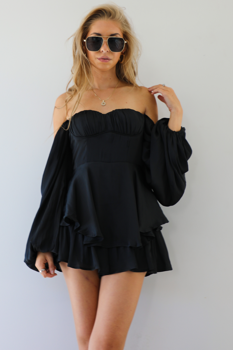 The Heartbreaker Romper: Black