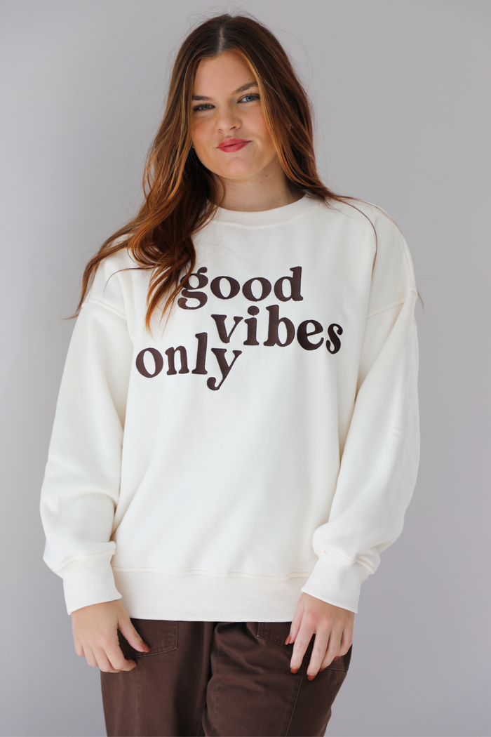 Good Vibes Oversized Sweater: Cream/Brown