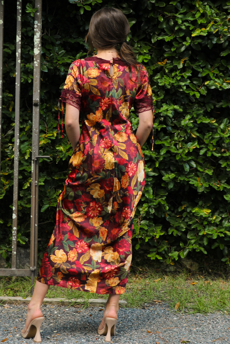 Autumn Inspired Maxi Dress: Burgundy/Multi