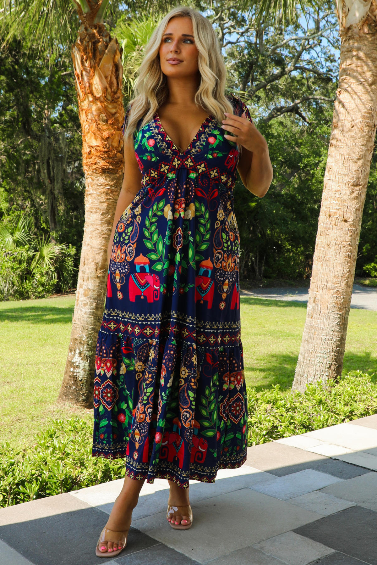 Sure Thing Midi Dress: Navy/Multi