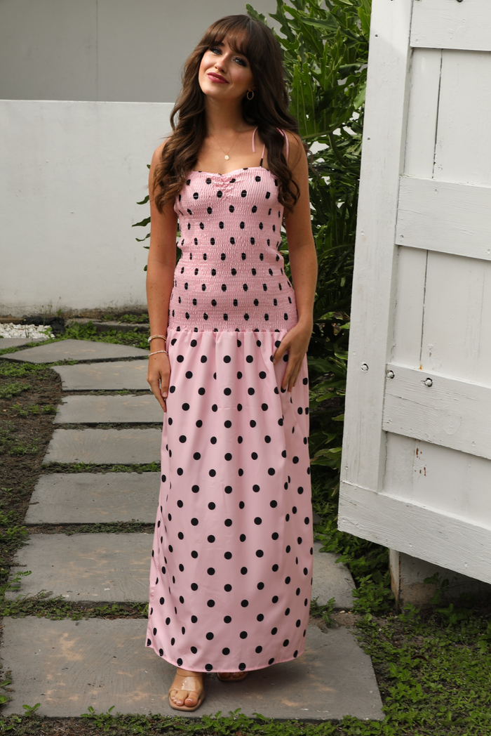 Polka Dot Cutie Maxi Dress: Pink/Black