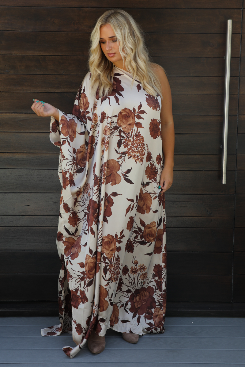 PRE-ORDER: Dinner Ready Maxi Dress: Ivory/Brown