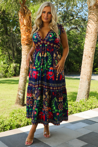 Sure Thing Midi Dress: Navy/Multi