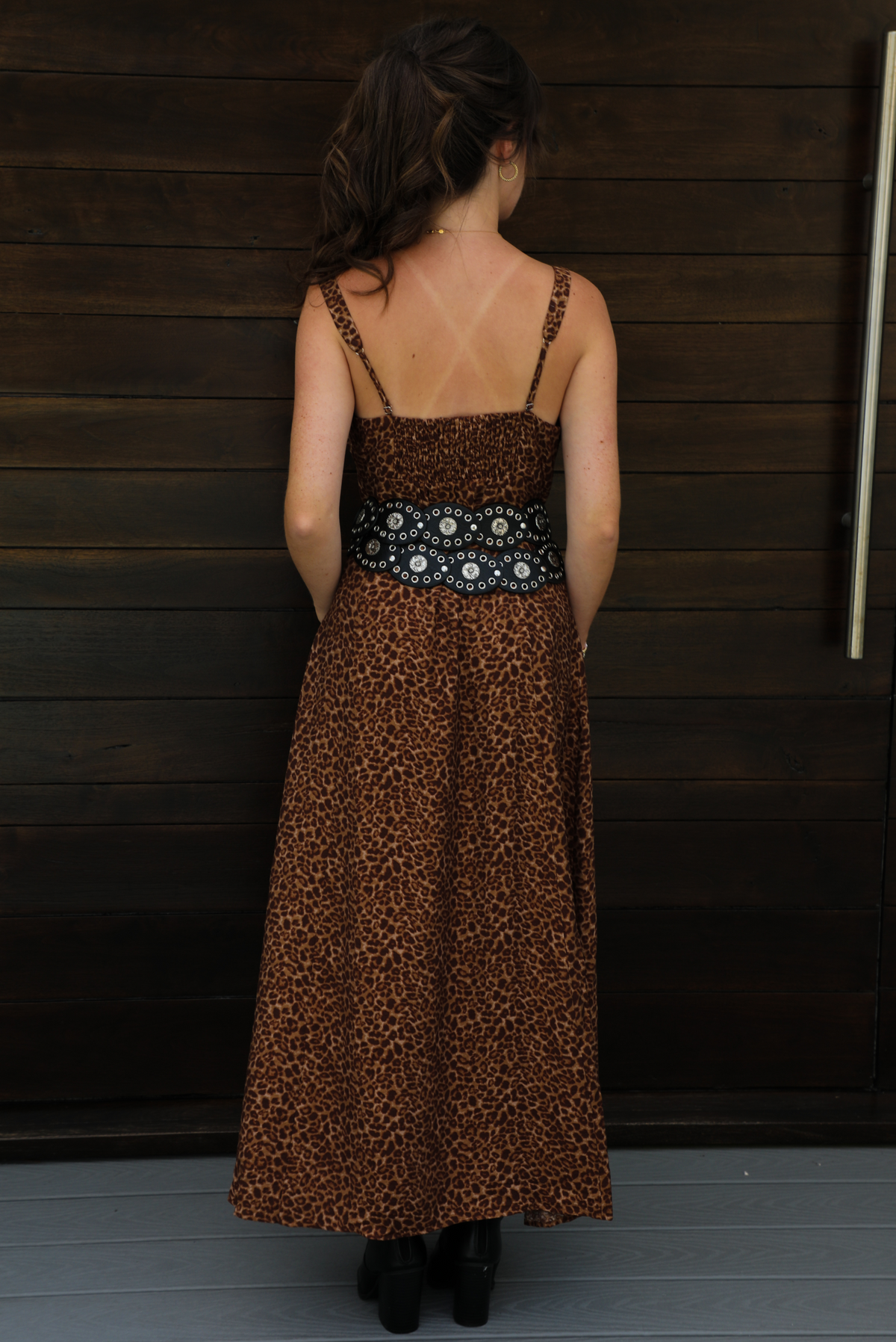 Let's Meet Up Dress: Rust/Black Leopard