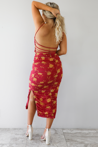 Be Here Forever Midi Dress: Burgundy/Orange