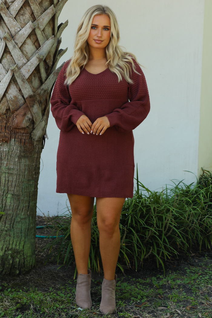 Effortlessly Yours Sweater Dress: Burgundy