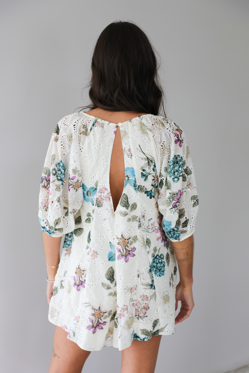 Everything You Do Romper: White/Multi Floral