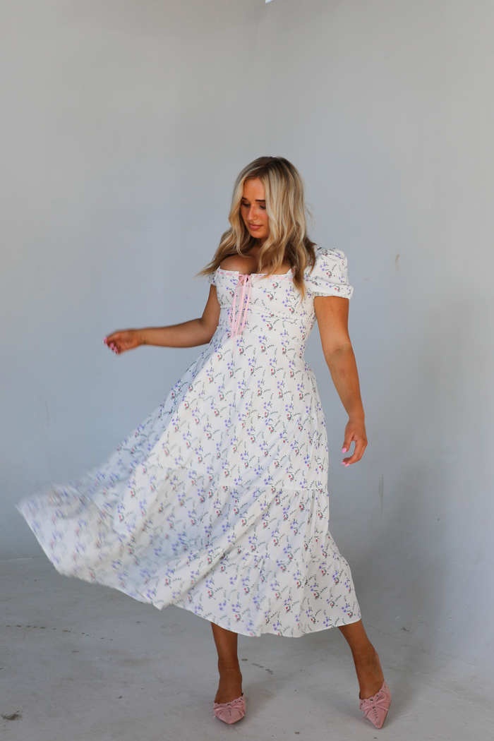 Maybe Yours Midi Dress: White/Multi Floral
