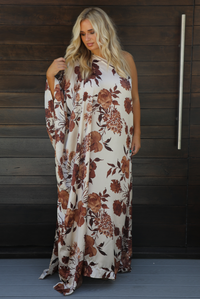 PRE-ORDER: Dinner Ready Maxi Dress: Ivory/Brown