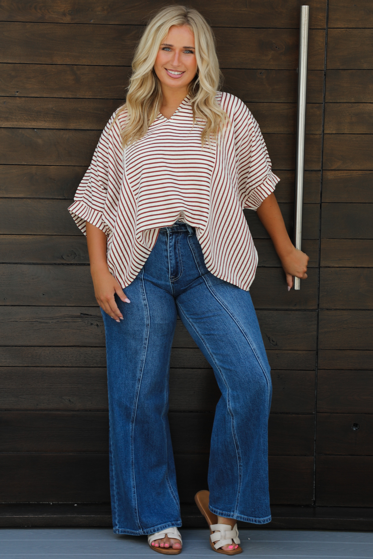 Trying Times Top: Off-White/Burgundy