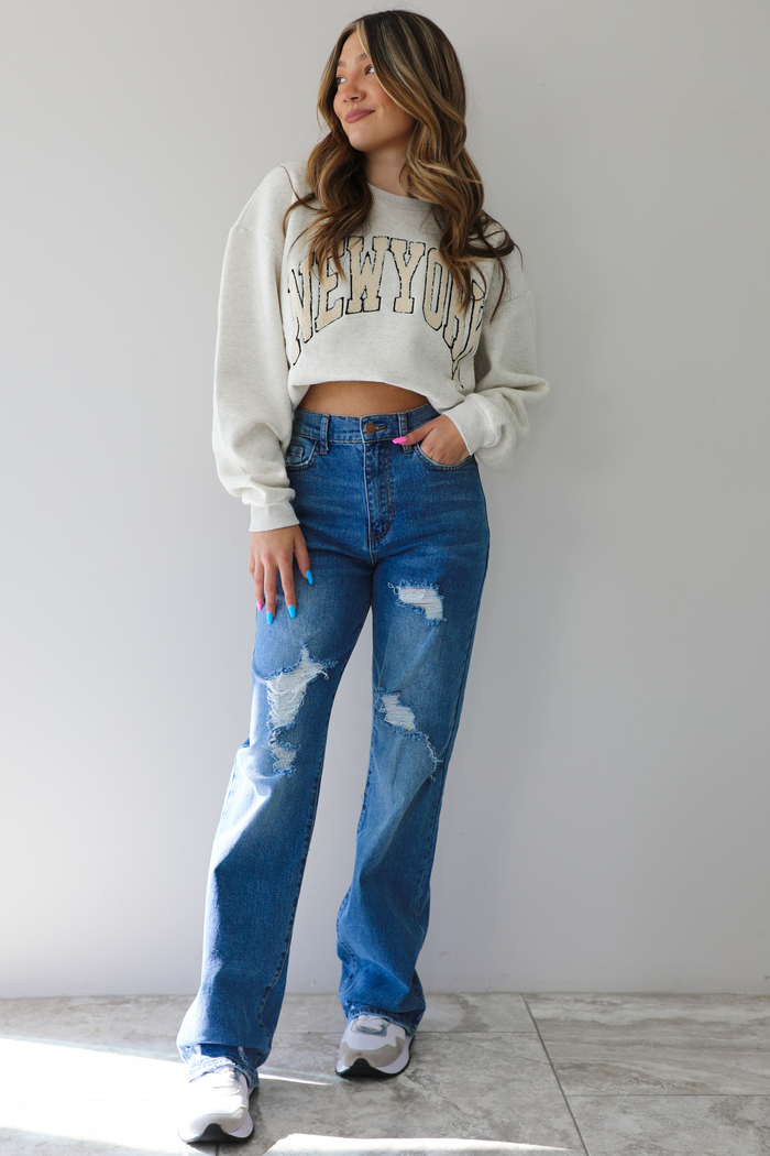 Boulce Letter Patch Sweater: Melange Grey/Multi