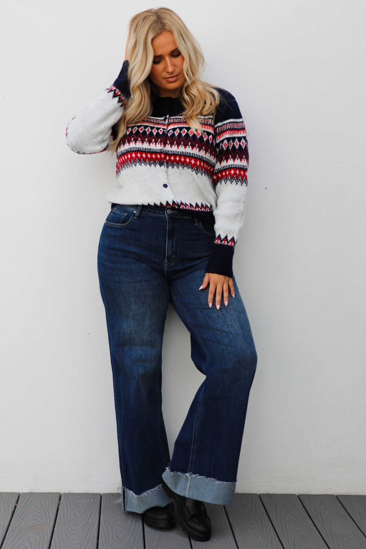 Between Moments Cardigan: Navy/Multi
