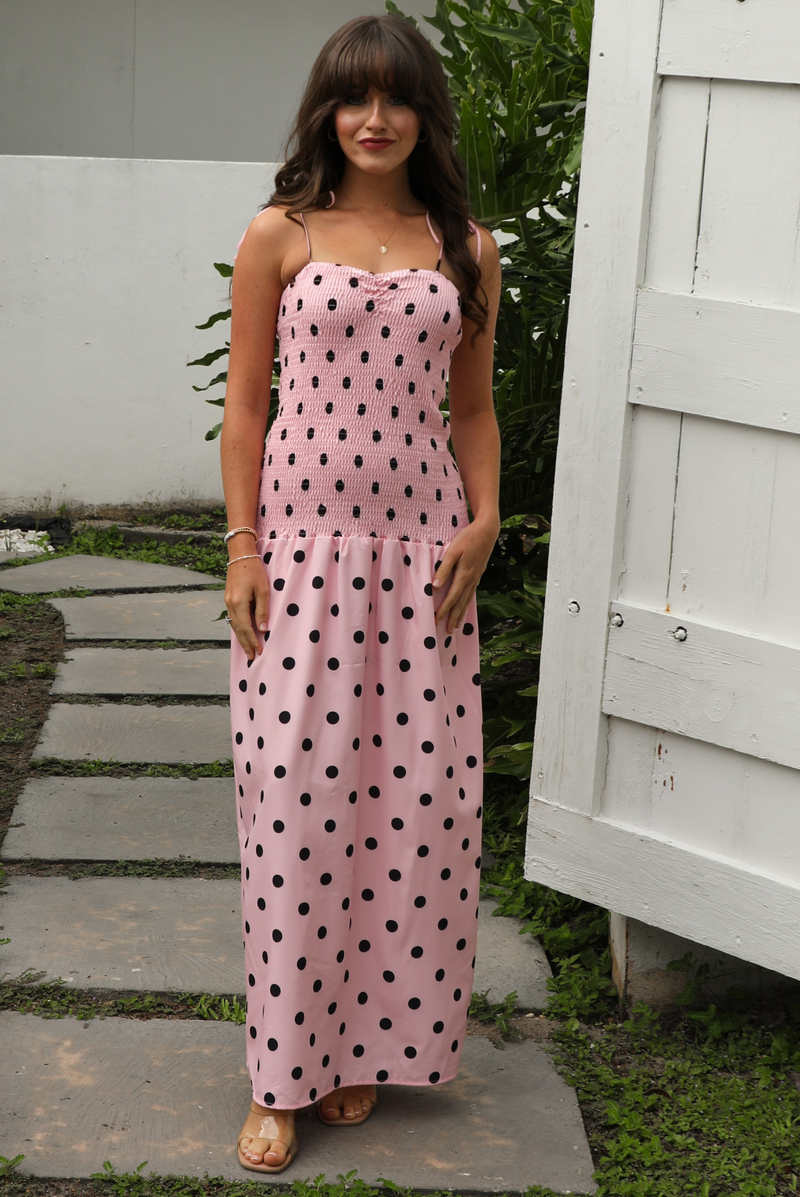 Polka Dot Cutie Maxi Dress: Pink/Black Hope's Polka Dot Cutie Maxi Dress: Pink/Black Hope's