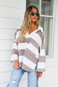 The Boyfriend Pullover: White/Taupe