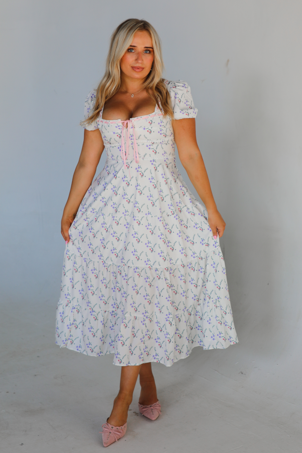 Maybe Yours Midi Dress: White/Multi Floral