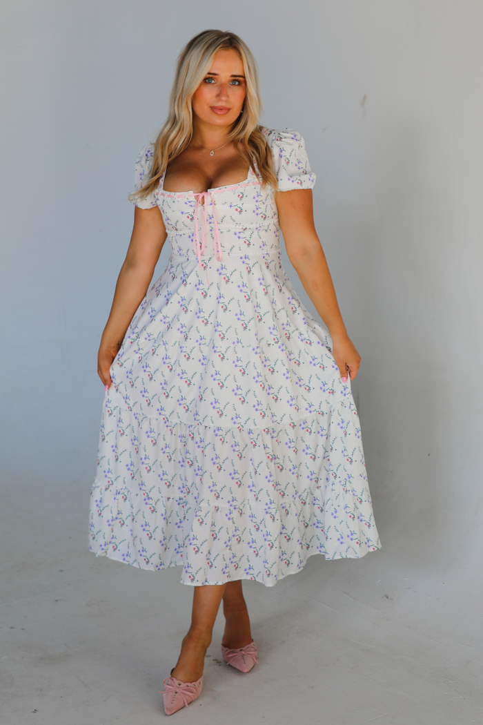 Maybe Yours Midi Dress: White/Multi Floral