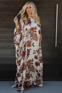 PRE-ORDER: Dinner Ready Maxi Dress: Ivory/Brown