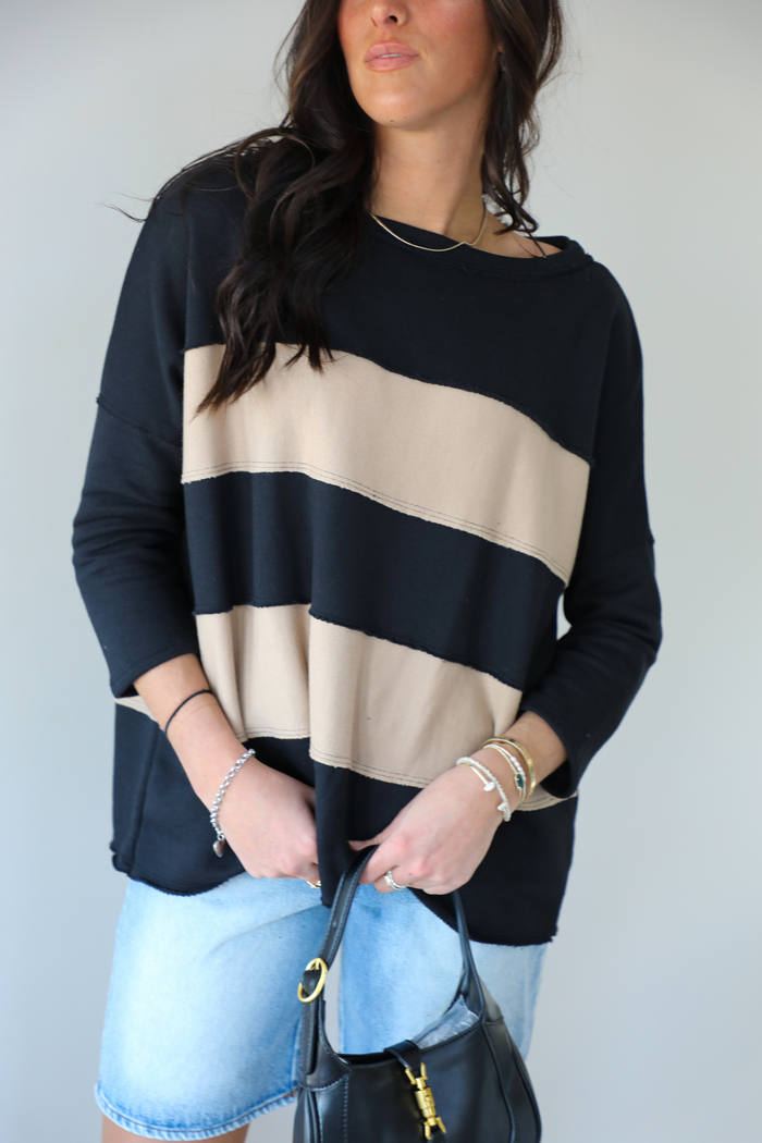 When In Doubt Oversized Terry Top: Black/Taupe