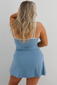 PRE-ORDER: Ellie Athleisure Dress: Dusty Blue/White