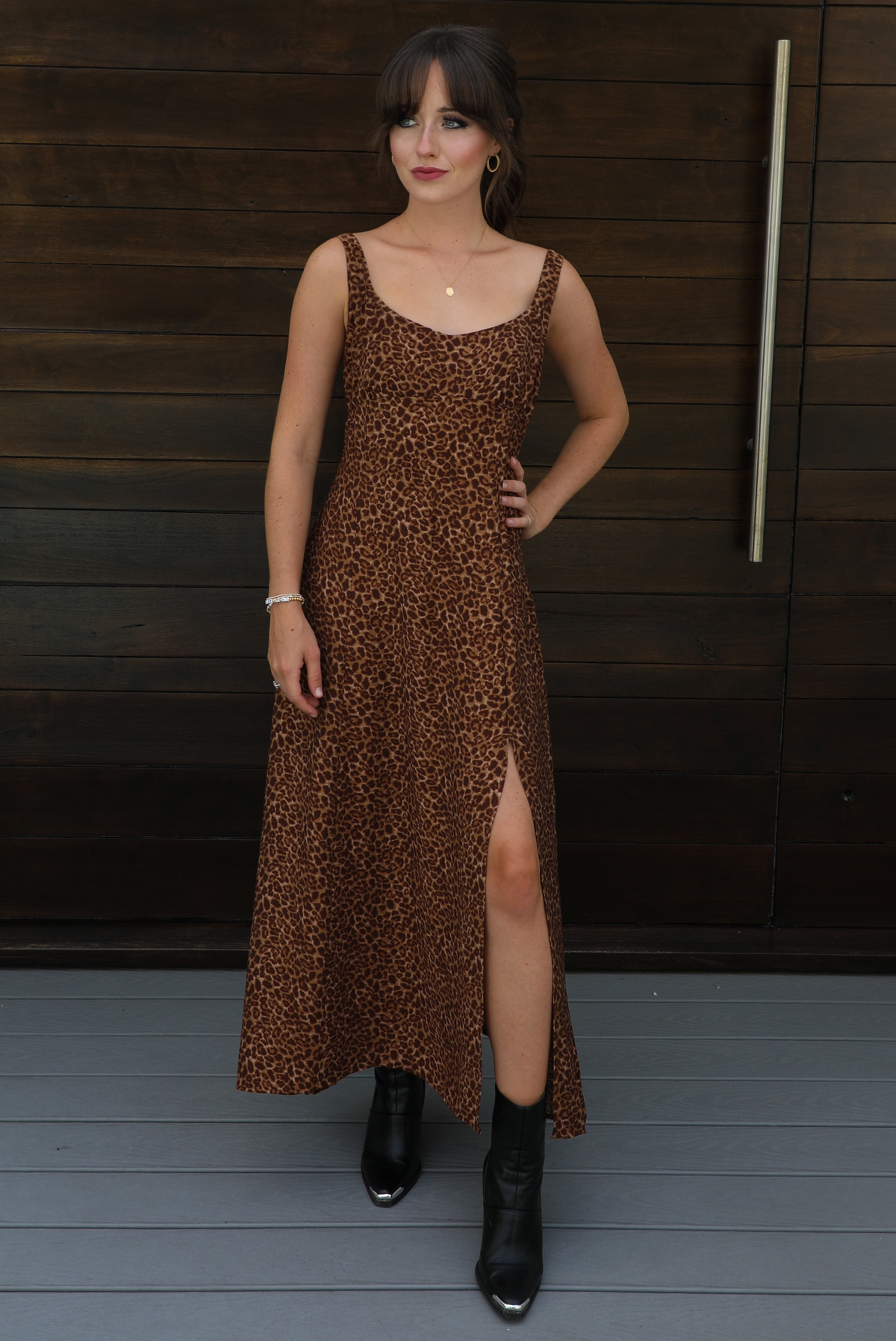 Let's Meet Up Dress: Rust/Black Leopard
