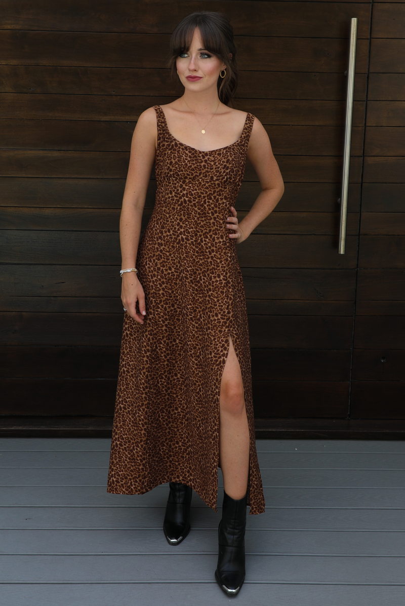 Let's Meet Up Dress: Rust/Black Leopard