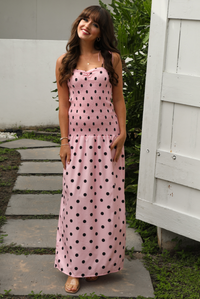 Polka Dot Cutie Maxi Dress: Pink/Black