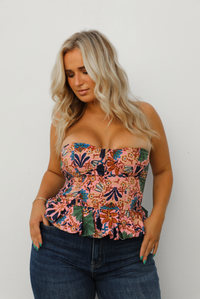 Far Back Corset Top: Pink/Multi