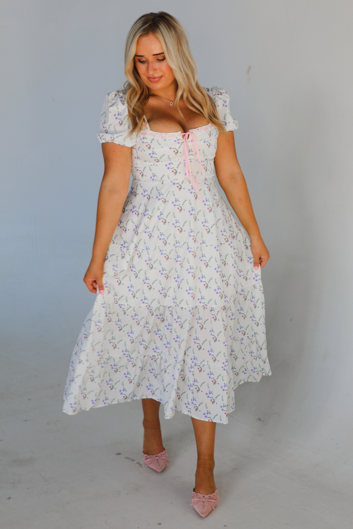 Maybe Yours Midi Dress: White/Multi Floral
