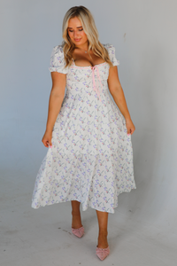 Maybe Yours Midi Dress: White/Multi Floral