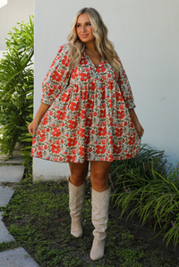 First Thing Dress: Orange/Multi Floral
