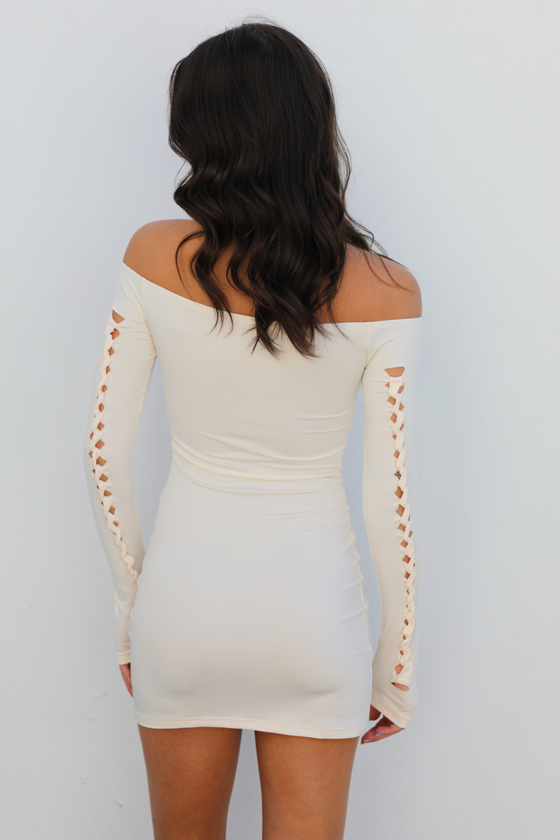 Speechless Mini Dress: Cream